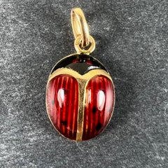 Vintage French Seven Spot Ladybird 18K Yellow Gold Enamel Lucky Charm Pendant