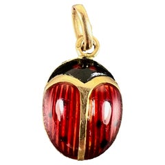 Vintage French Seven Spot Ladybird 18K Yellow Gold Enamel Lucky Charm Pendant