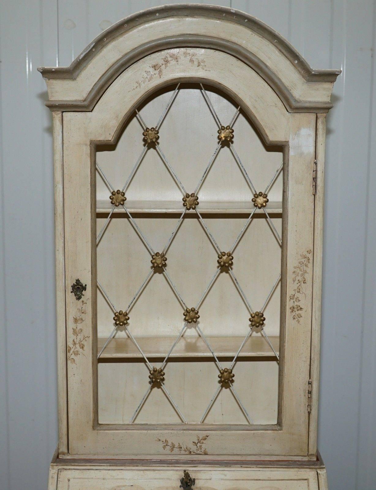 20ième siècle Vieux Français Style Shabby Chic Bureau Bibliothèque Cabinet Peint à la Main Bureau