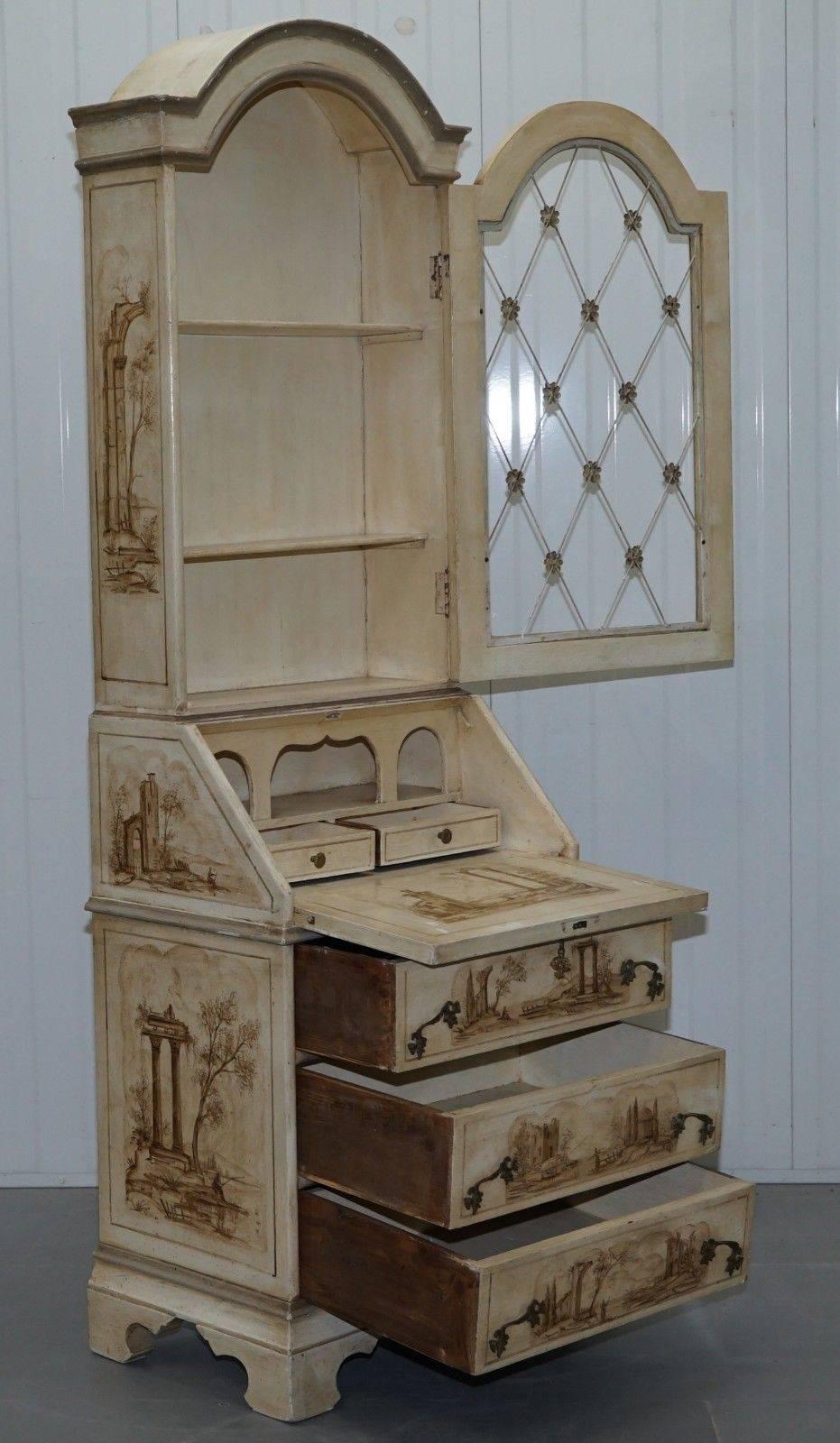 Bois de feuillus Vieux Français Style Shabby Chic Bureau Bibliothèque Cabinet Peint à la Main Bureau
