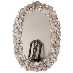 Vintage French Shell Encrusted Oval Mirror, circa 1950