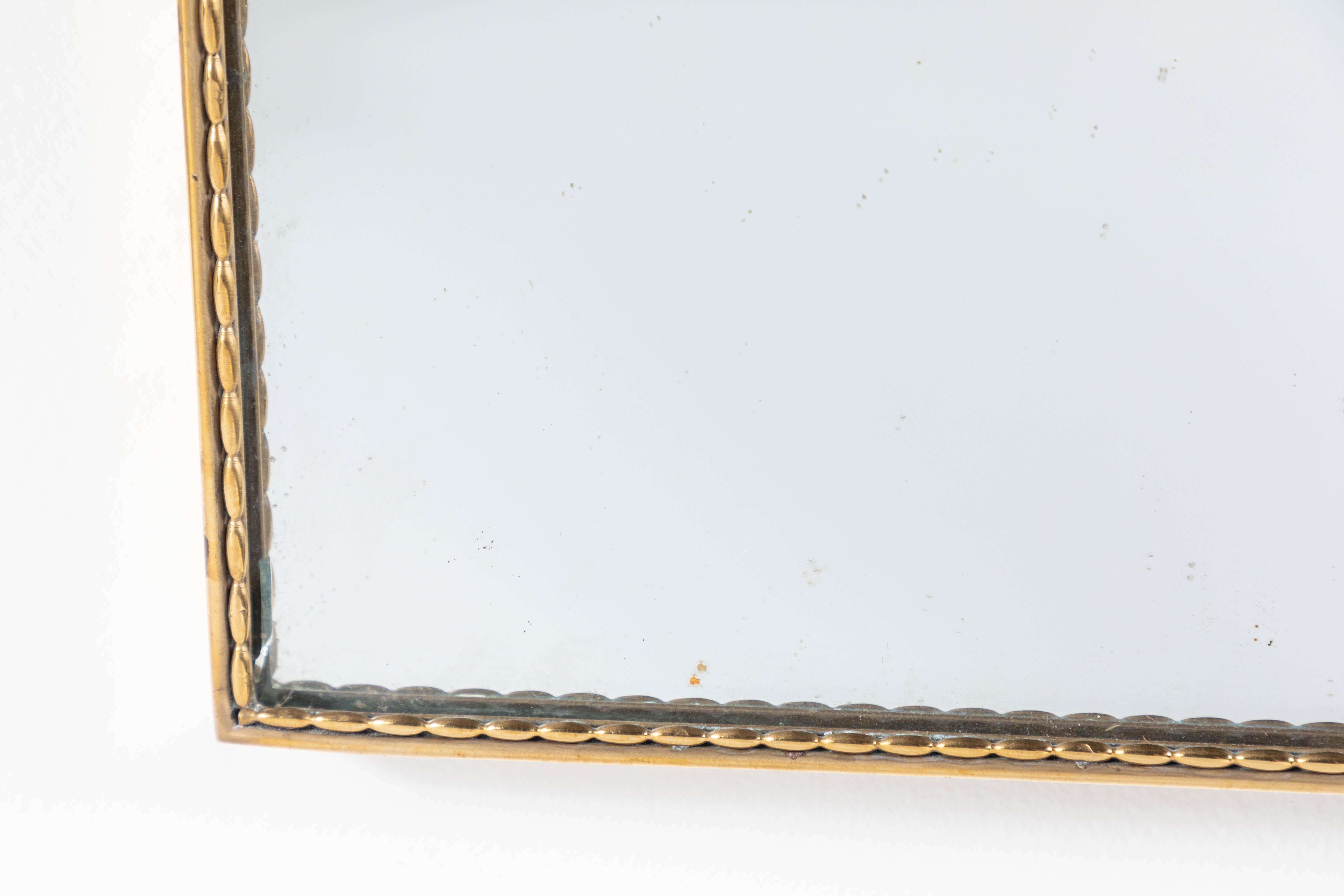 Vintage French Shield Mirror with Intricate Brass Beading 1