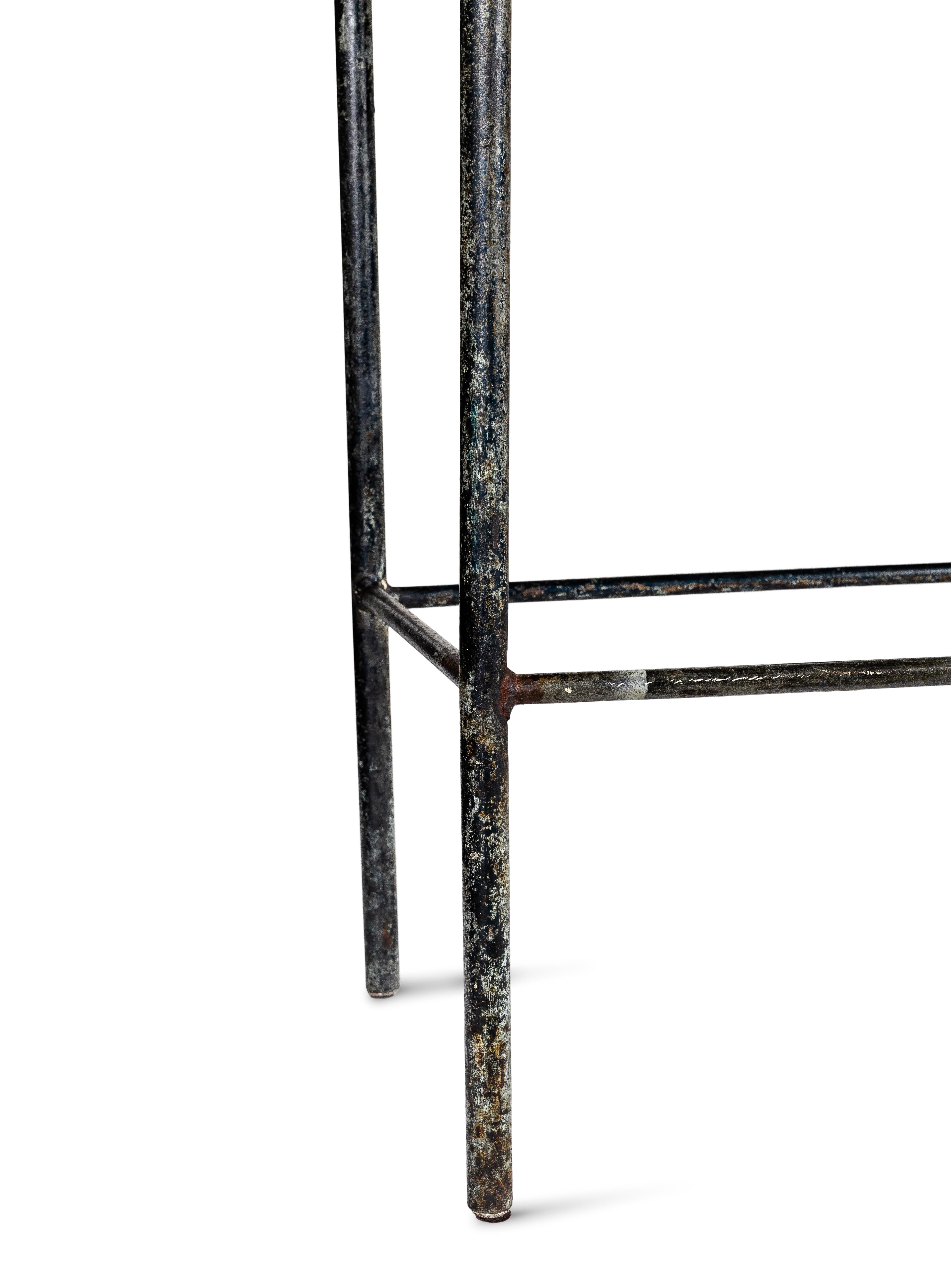Contemporary Vintage French Shop Table with Crema Marfil Stone Top