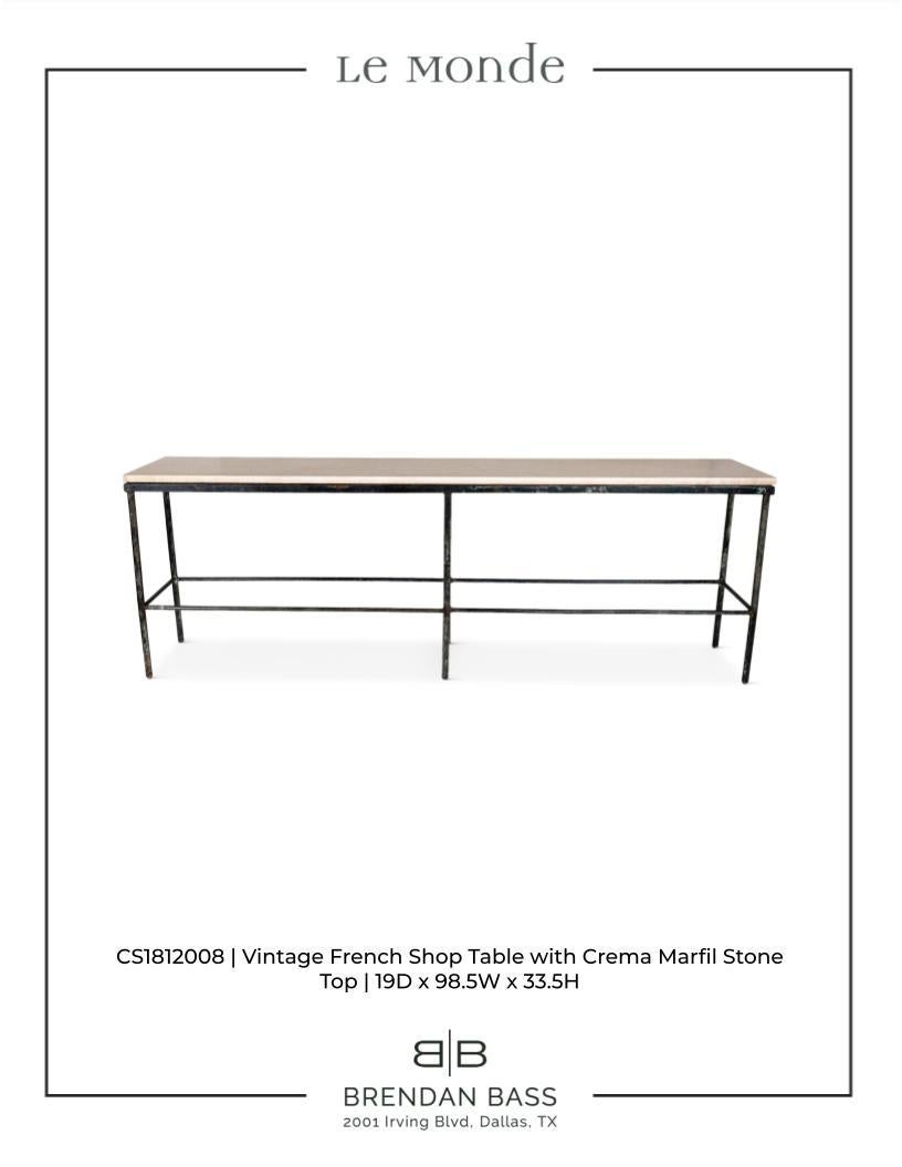 Vintage French Shop Table with Crema Marfil Stone Top 3