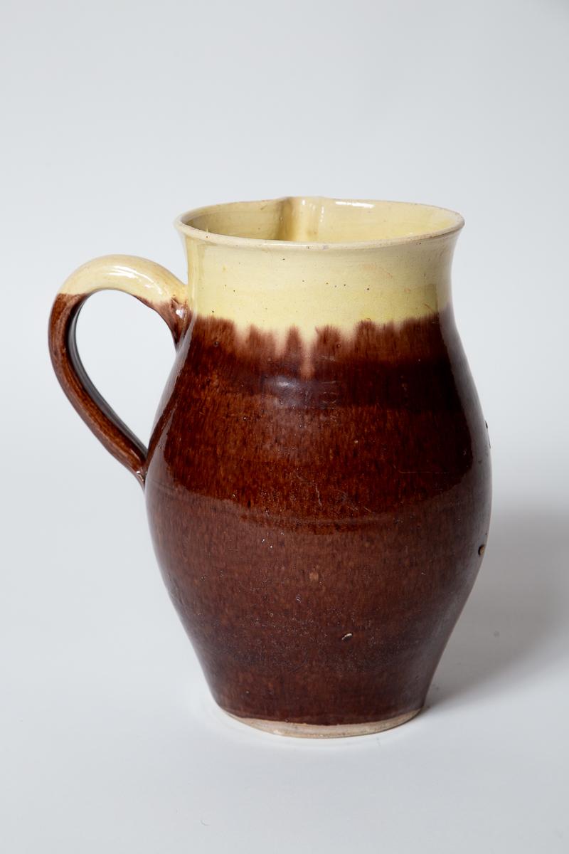 Early 20th Century Vintage French Side Spout Pottery Pitcher, circa 1920 For Sale