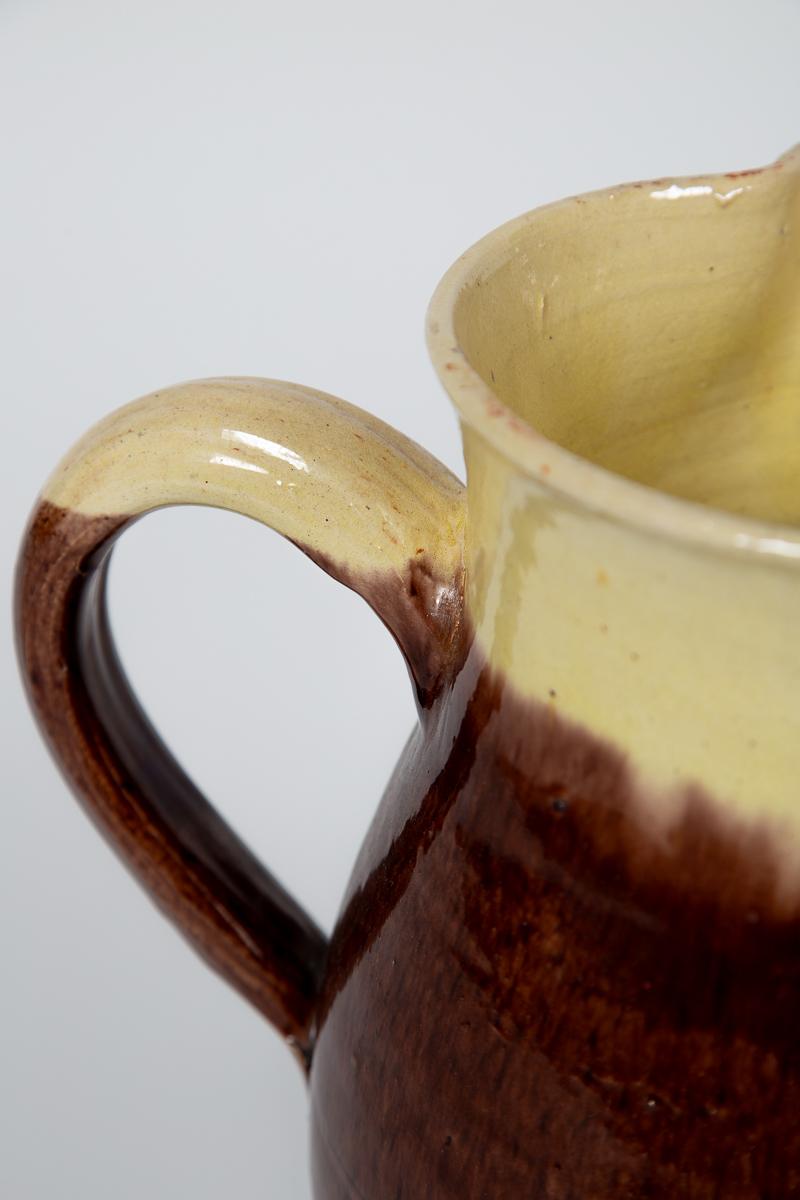 Vintage French Side Spout Pottery Pitcher, circa 1920 For Sale 1