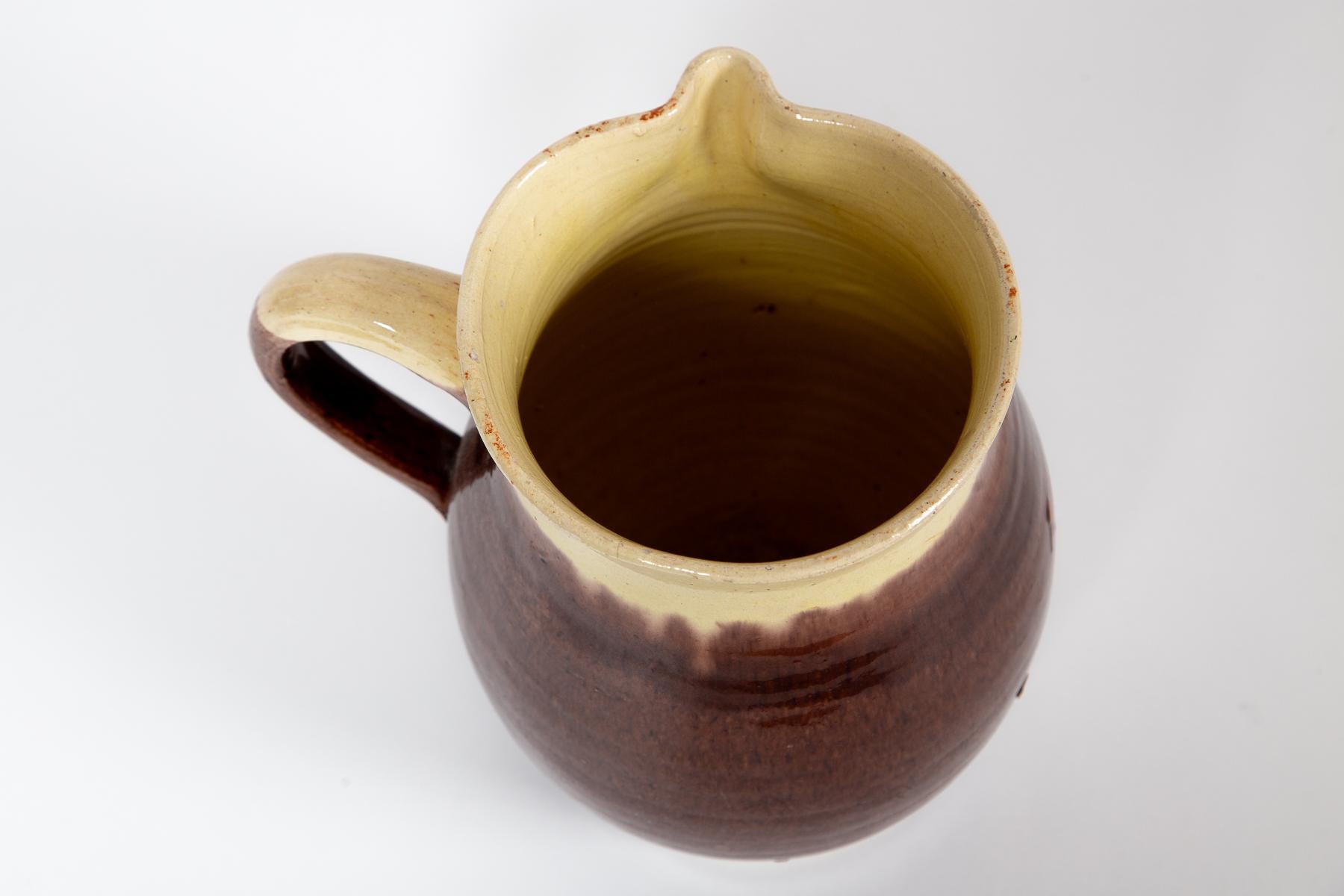 Vintage French Side Spout Pottery Pitcher, circa 1920 For Sale 3