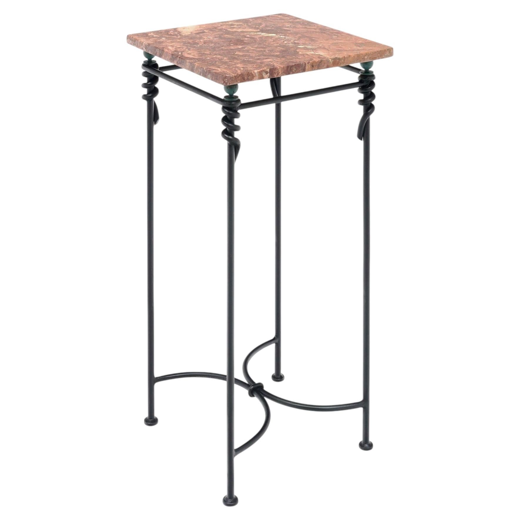 Vintage French Side Table, Iron and Marble, Mid-Century Modern