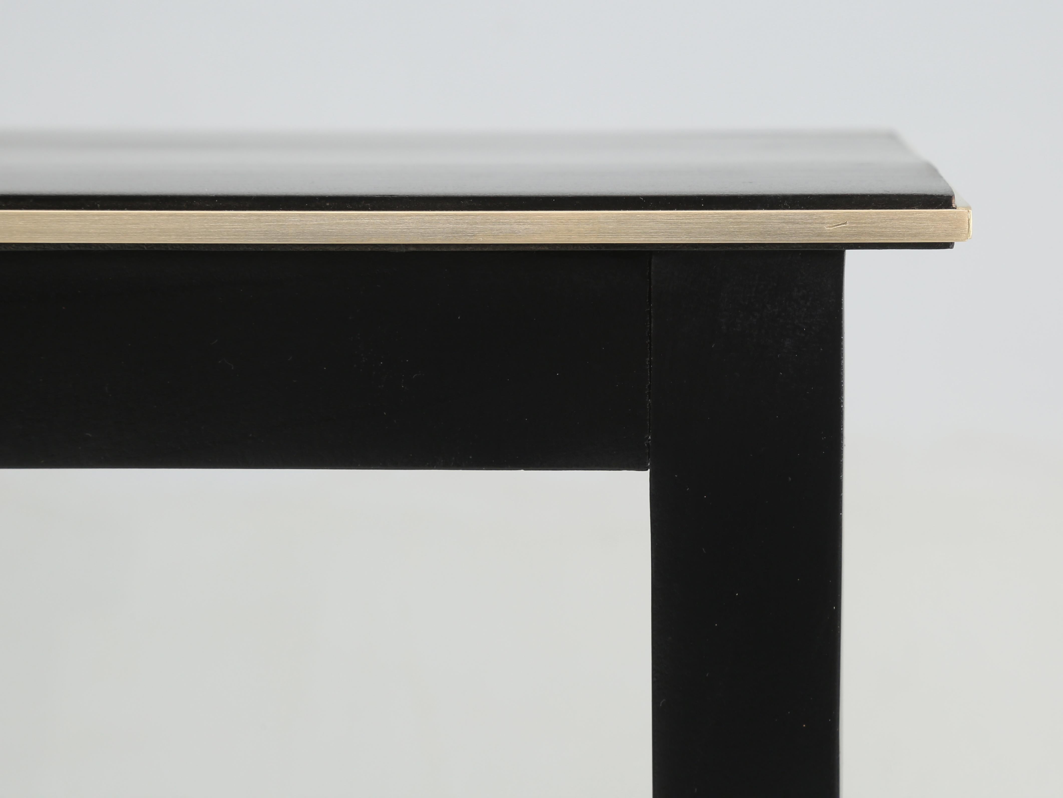 Vintage French Side Table or End Table Restored with Ebonized Finish Brass Trim For Sale 6