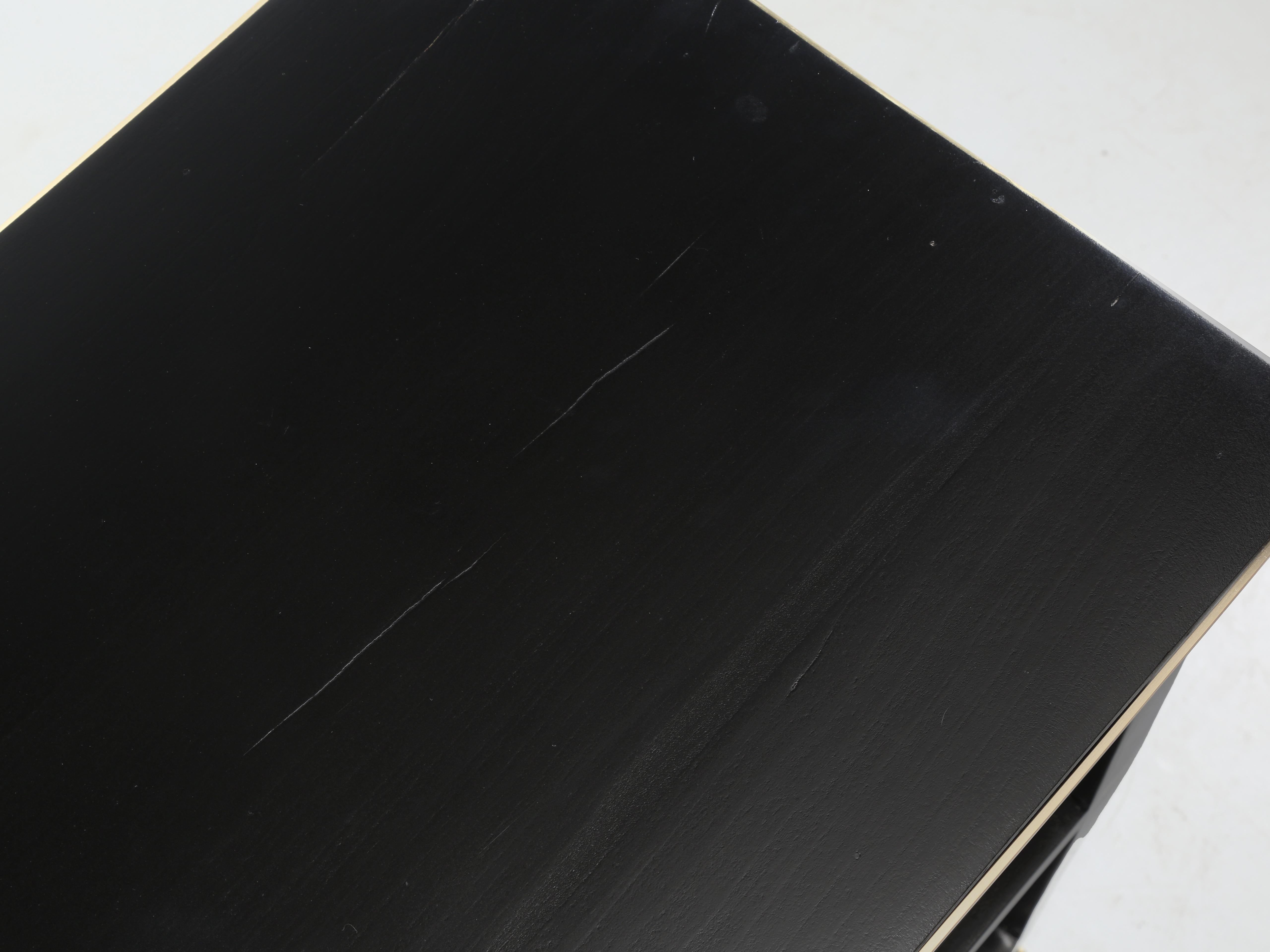 Vintage French Side Table or End Table Restored with Ebonized Finish Brass Trim For Sale 2