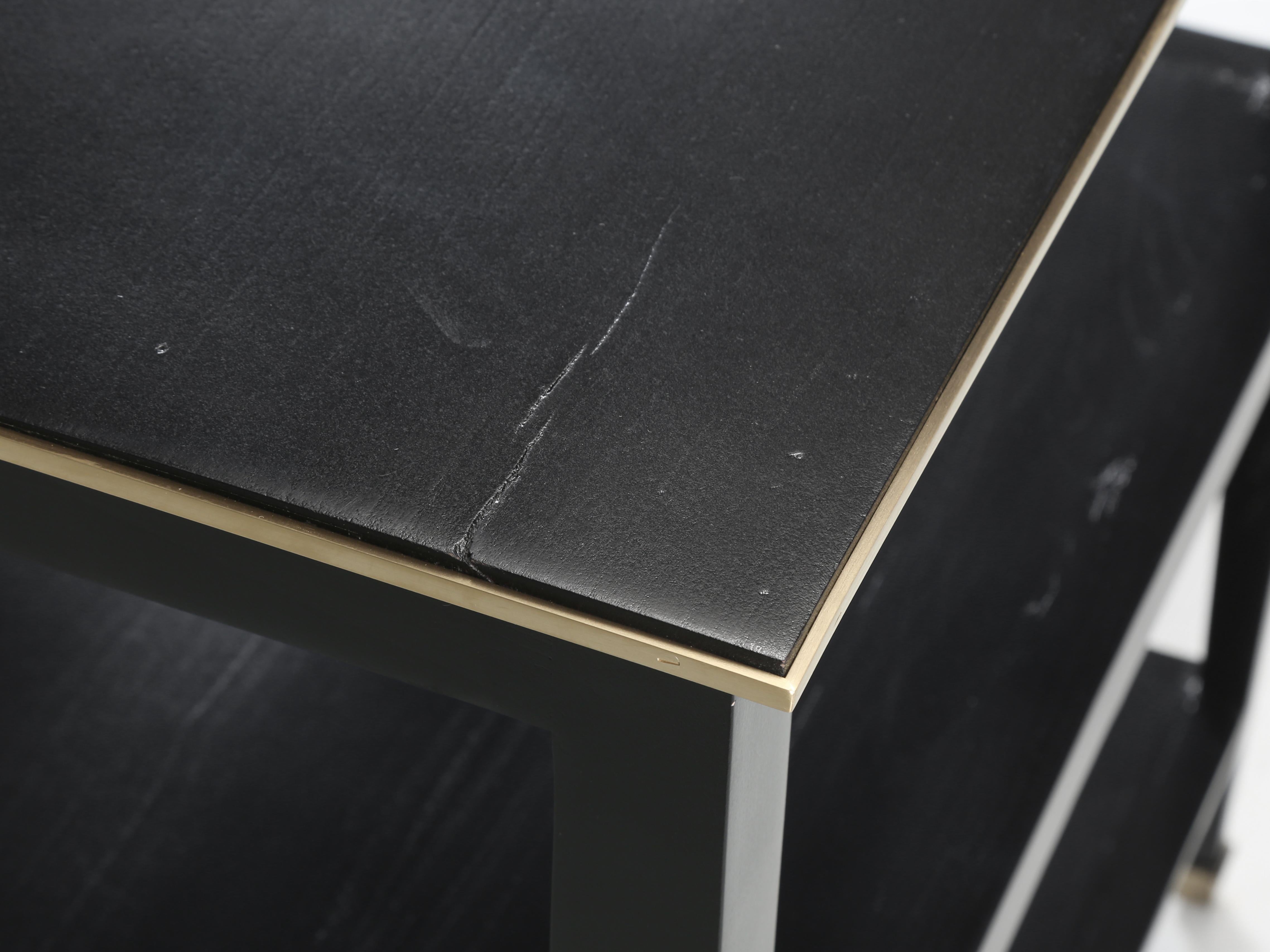Vintage French Side Table or End Table Restored with Ebonized Finish Brass Trim For Sale 3