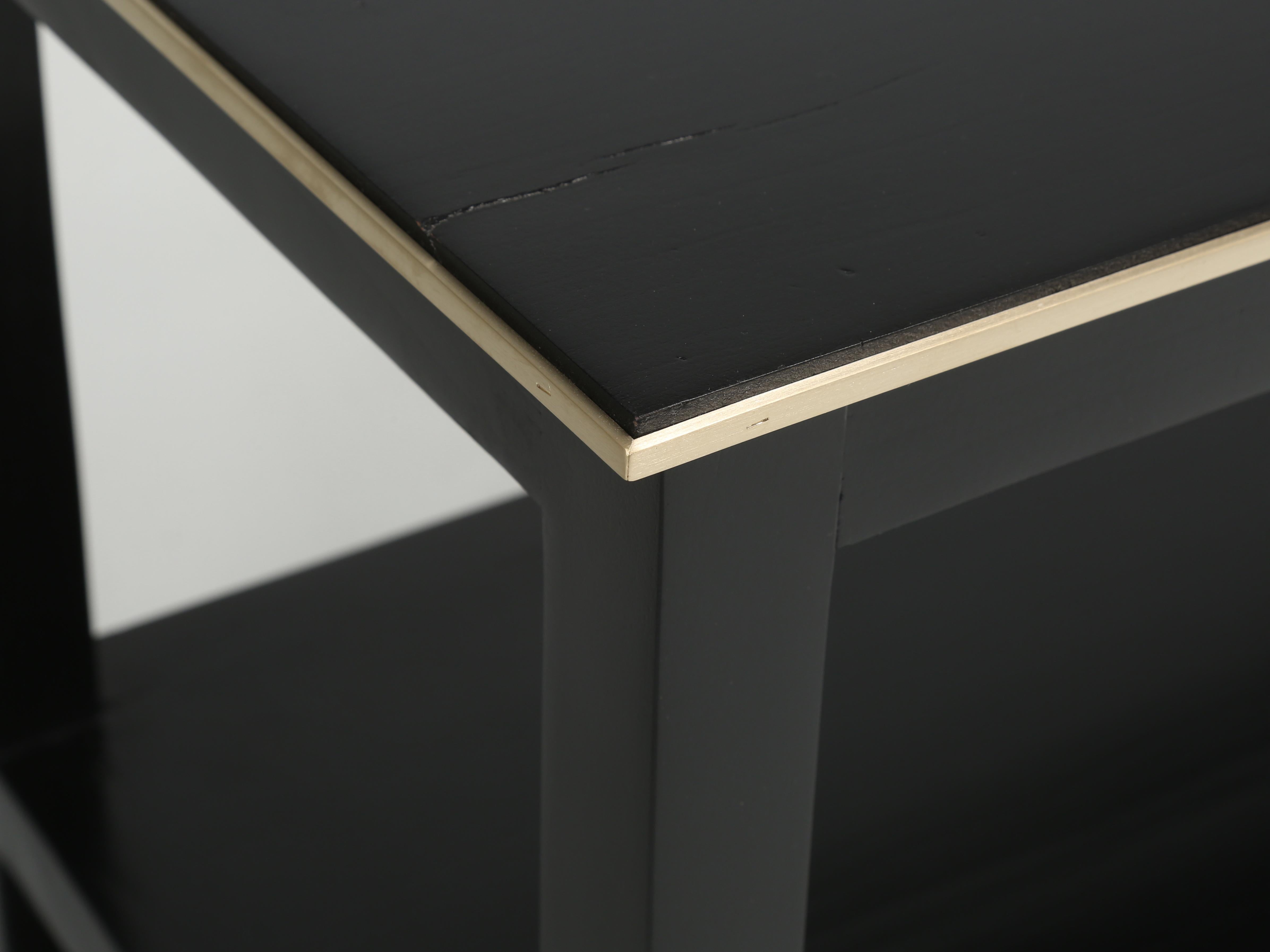Vintage French Side Table or End Table Restored with Ebonized Finish Brass Trim For Sale 4