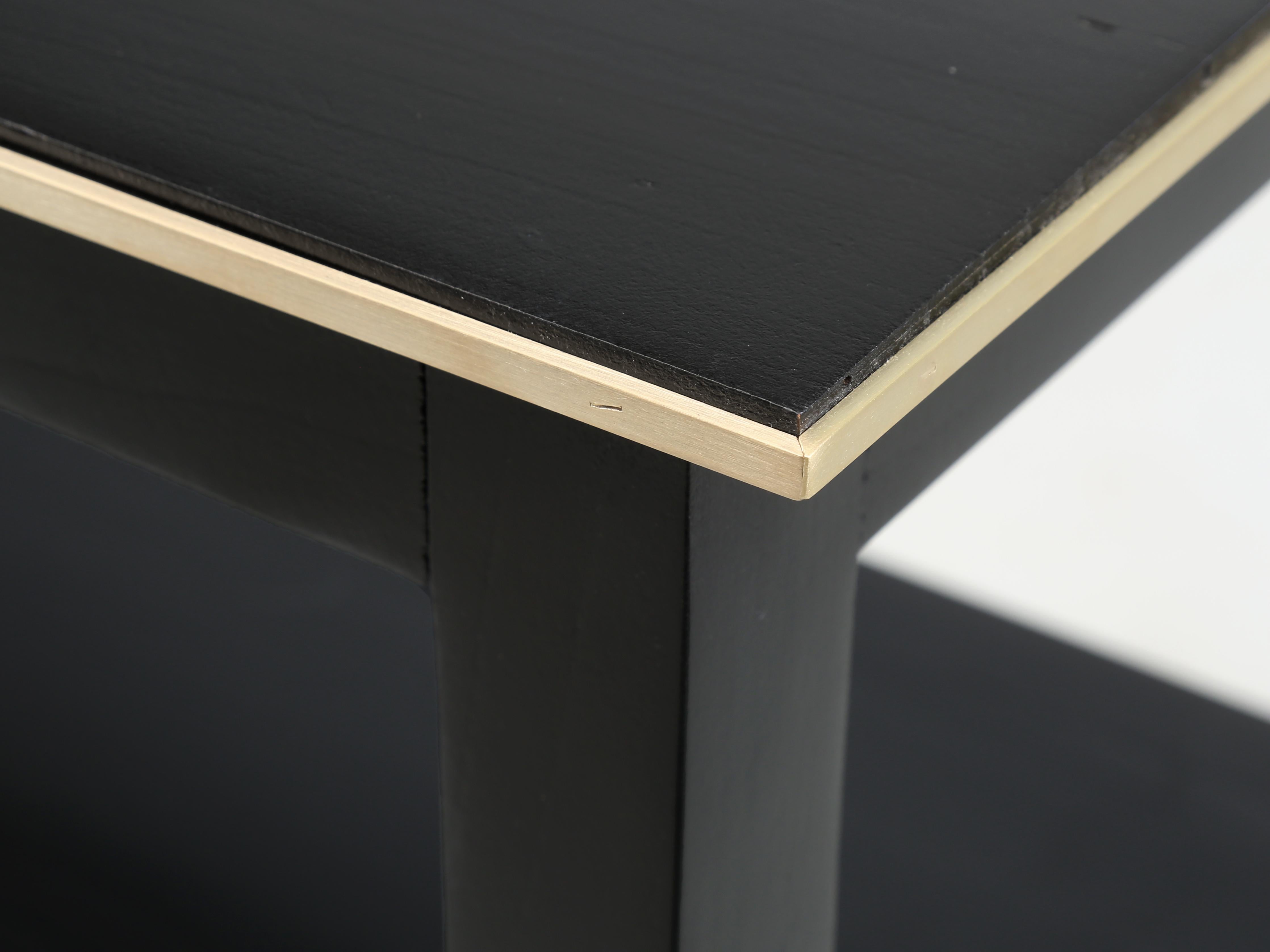 Vintage French Side Table or End Table Restored with Ebonized Finish Brass Trim For Sale 5