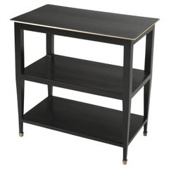 Vintage French Side Table or End Table Restored with Ebonized Finish Brass Trim