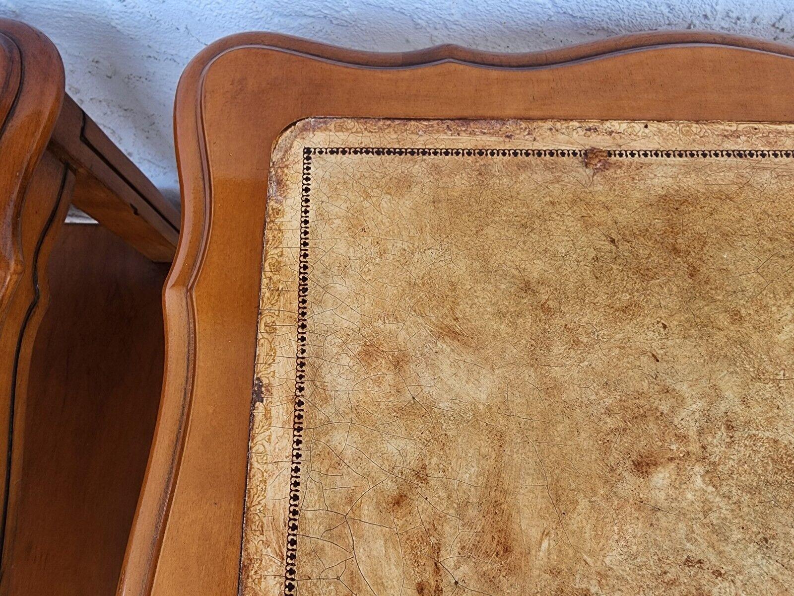 Vintage French Side Tables Walnut Leather Top by HAMMARY For Sale 6