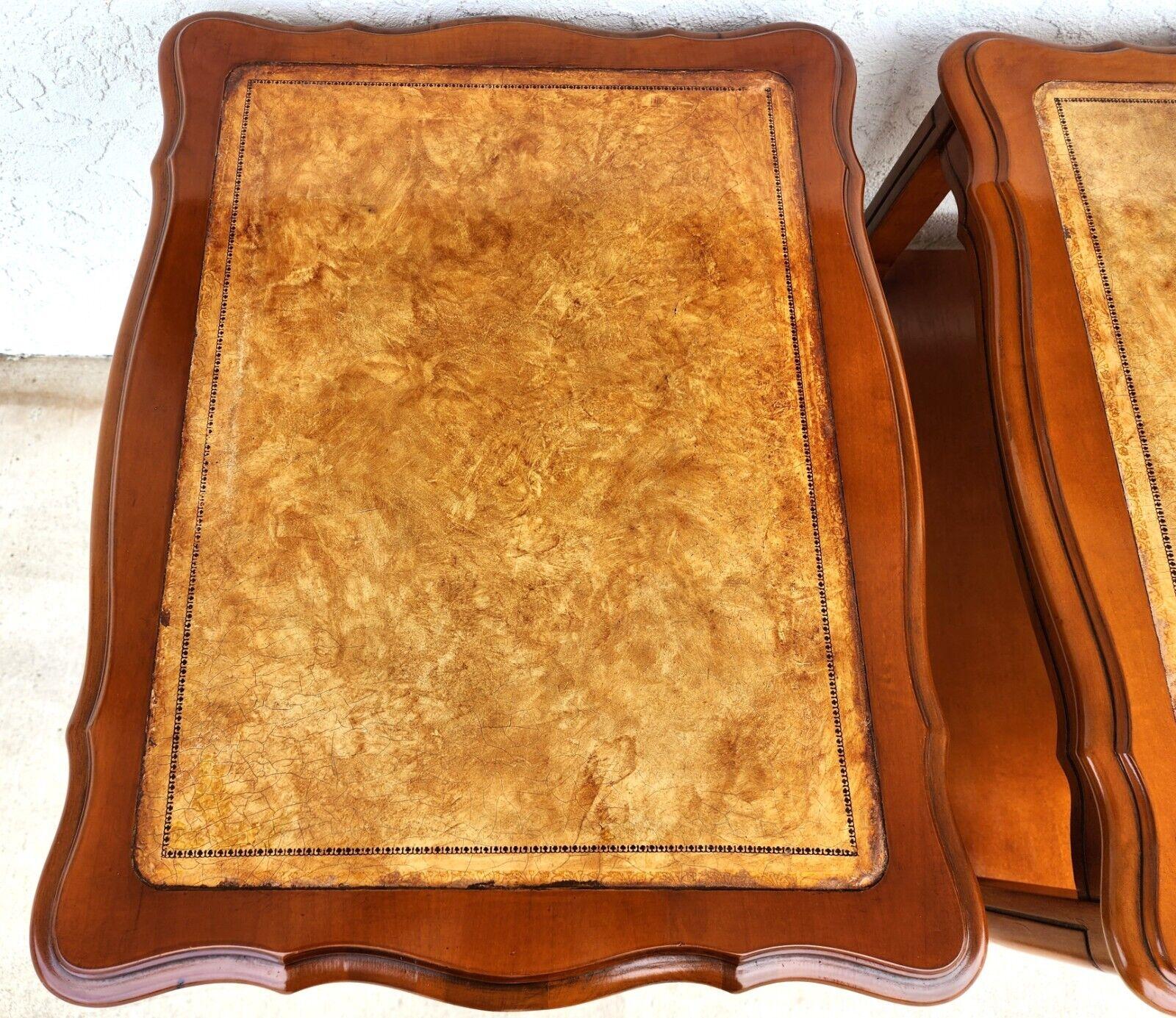 Vintage French Side Tables Walnut Leather Top by HAMMARY For Sale 2