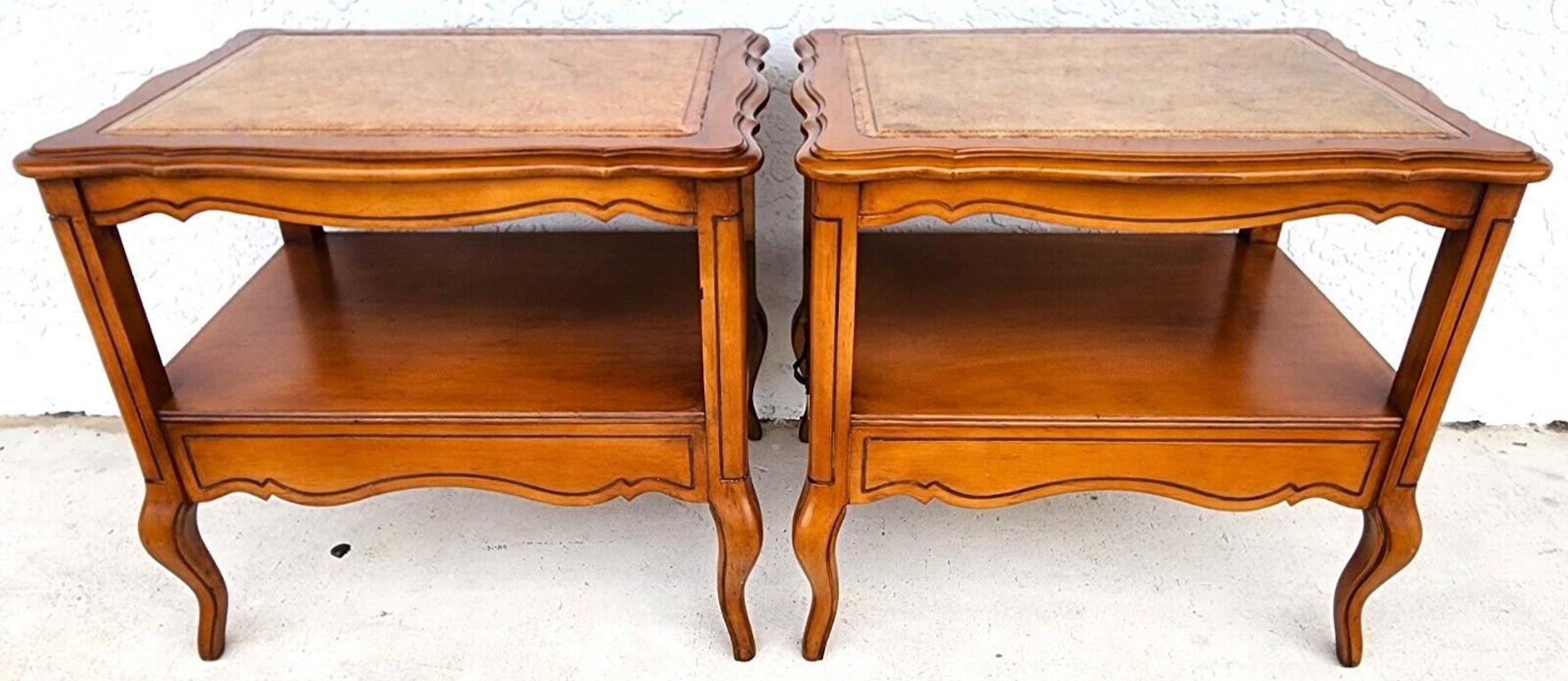 Vintage French Side Tables Walnut Leather Top by HAMMARY For Sale 3