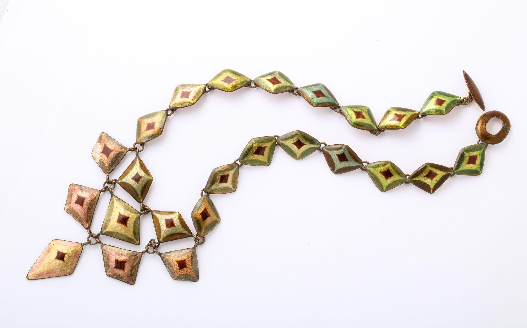 Vintage French Signed Enamel Necklace by Loutzia 10
