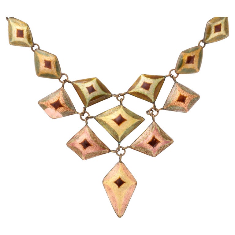 Vintage French Signed Enamel Necklace by Loutzia at 1stDibs