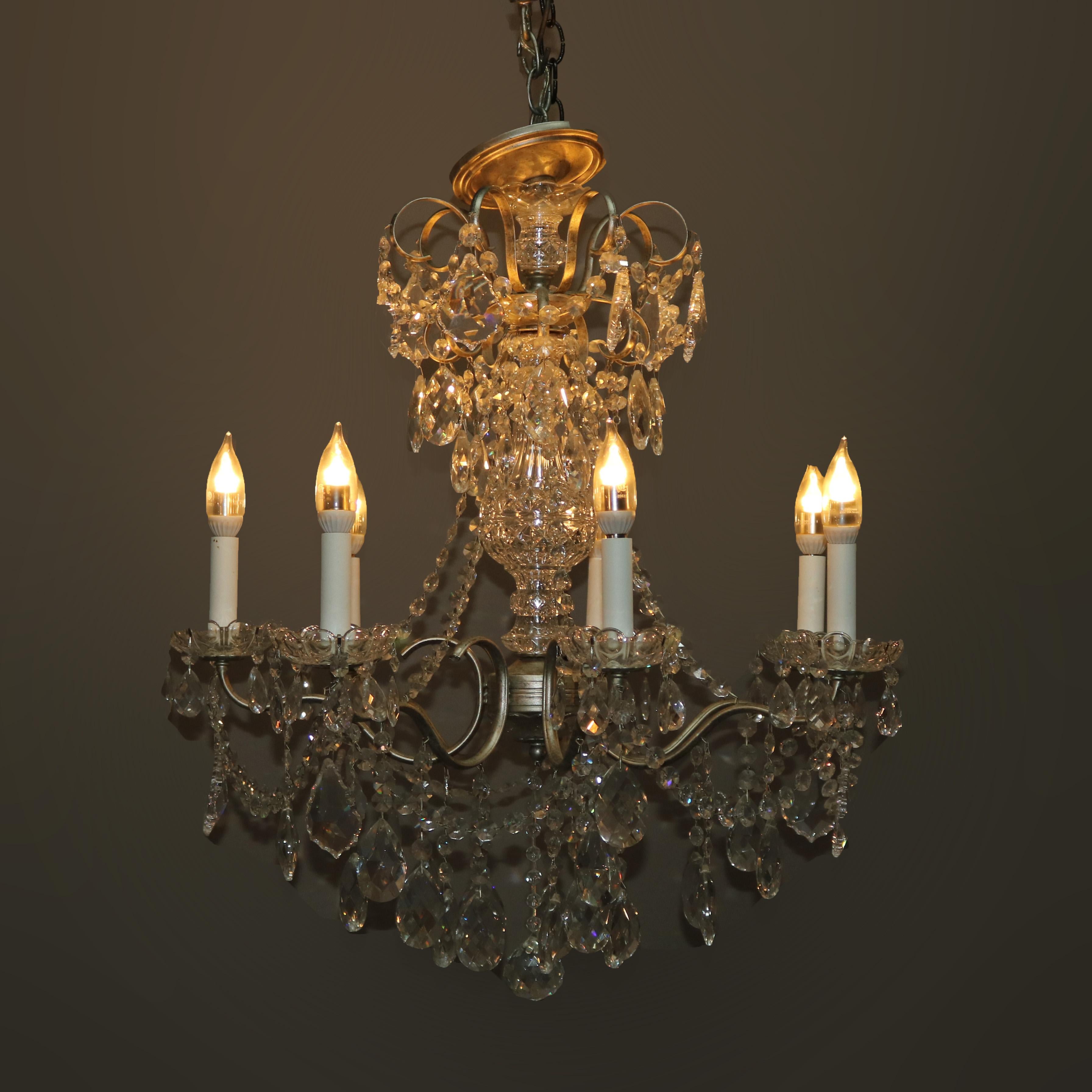 Cast Vintage French Silver Gilt and Cut Crystal Chandelier, 20th Century