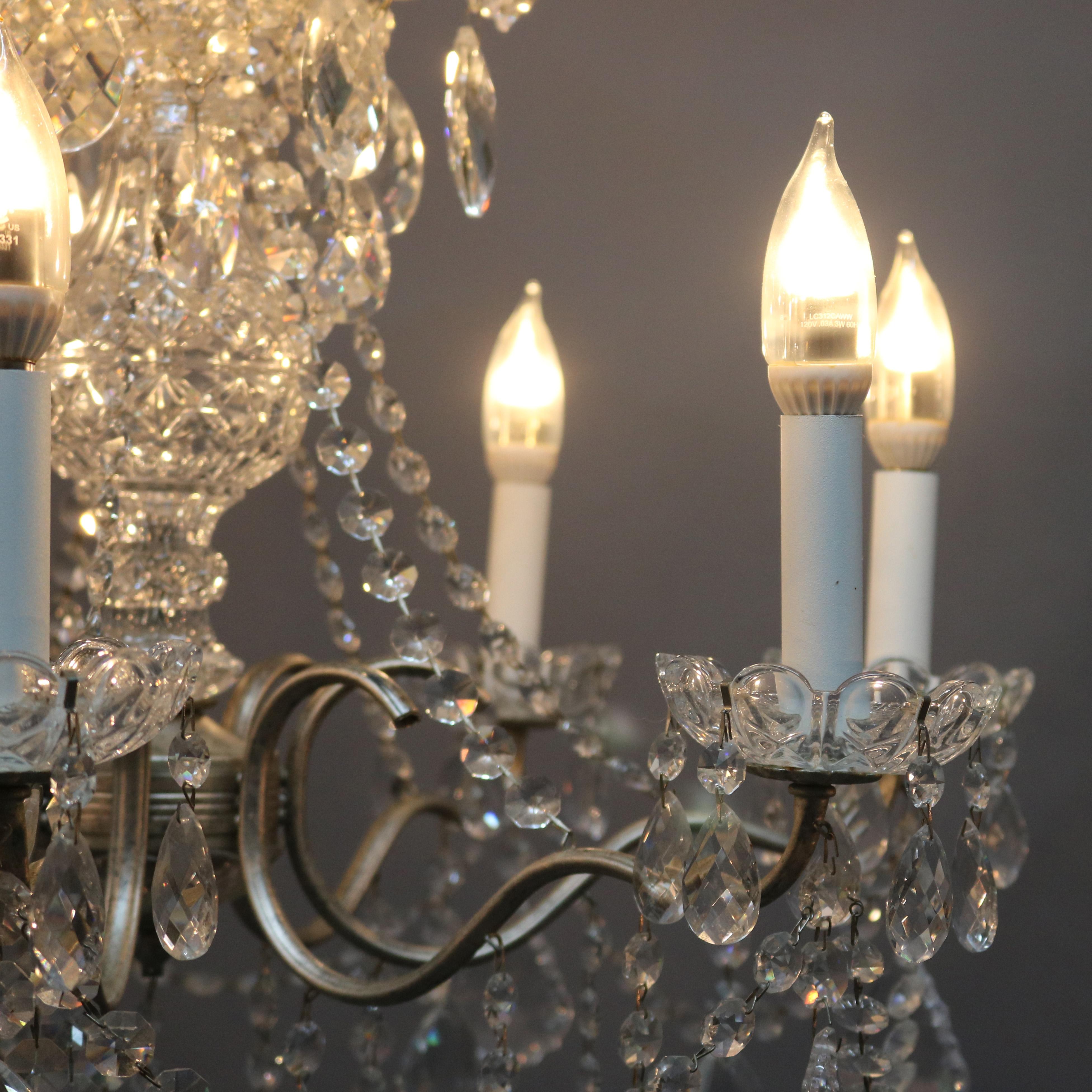 Vintage French Silver Gilt and Cut Crystal Chandelier, 20th Century In Good Condition In Big Flats, NY