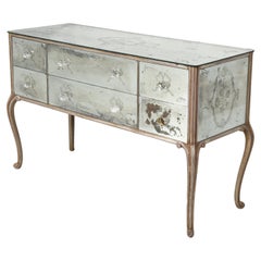 Vintage French Silver-Leaf Mirrored Dresser in the Style of Louis XV c1940's