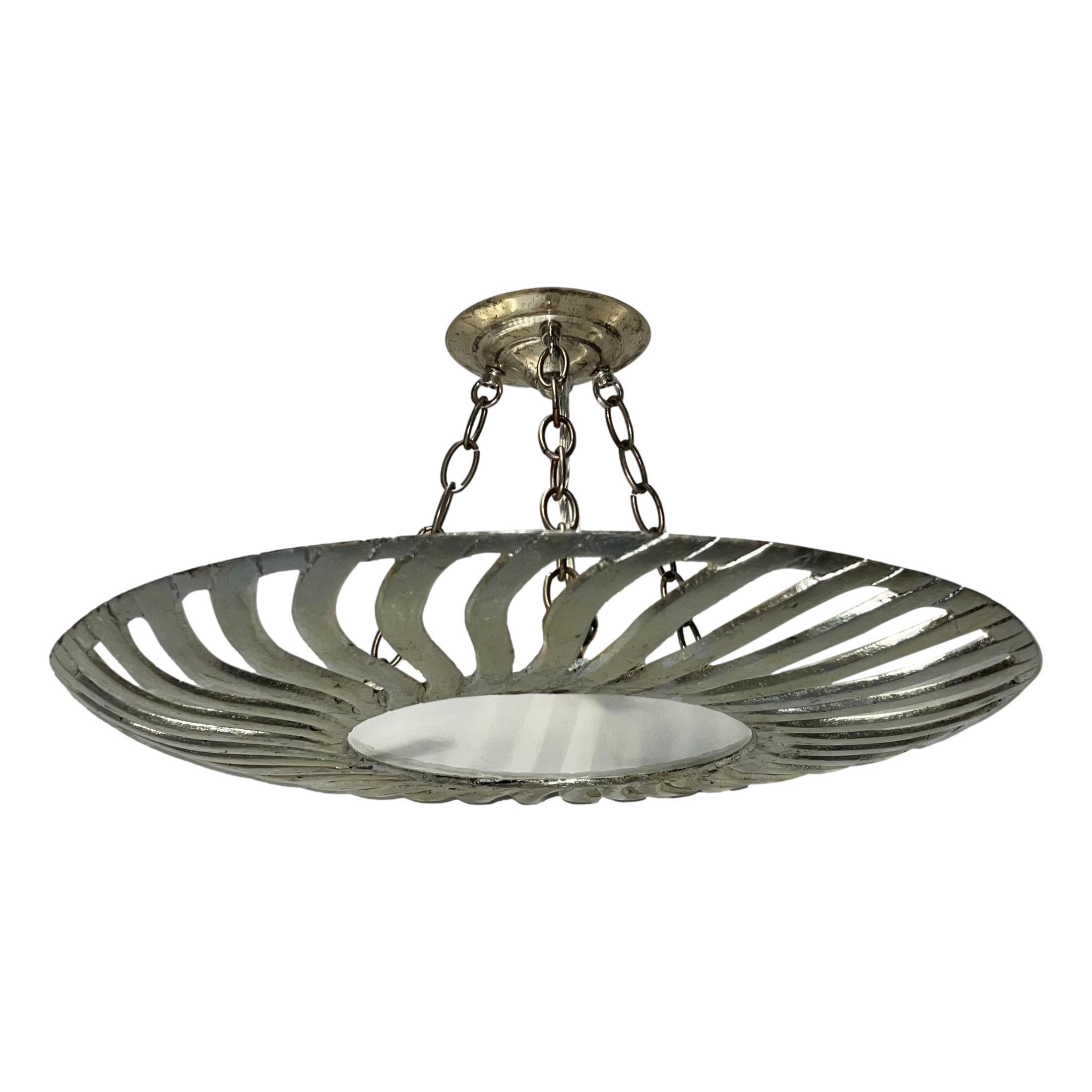 Silvered Vintage French Silver Light Fixture For Sale