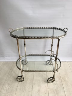 Vintage French Silver Oval Drinks Trolley or Bar Cart