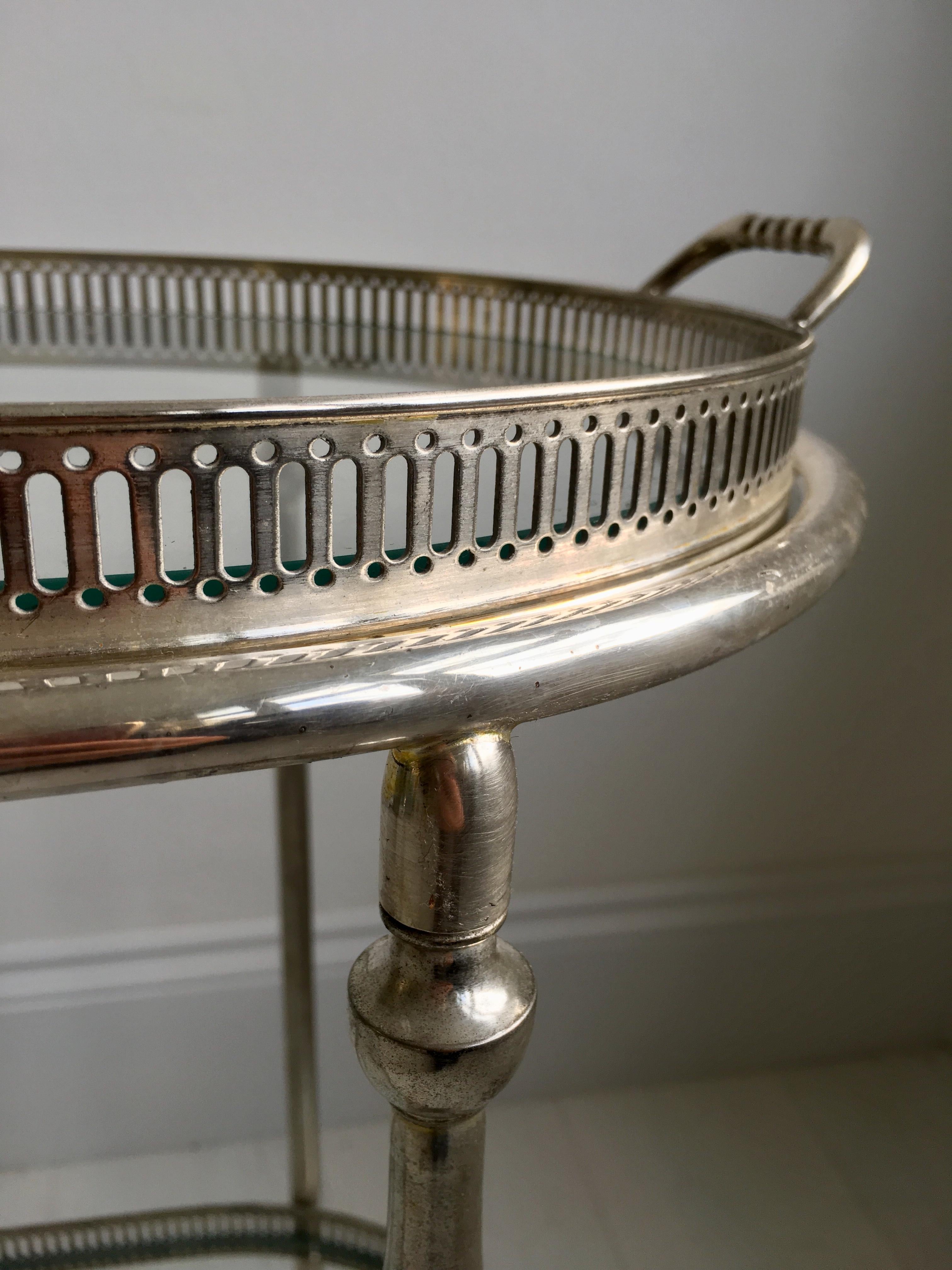 Vintage French Silver Oval Drinks Trolley or Bar Cart In Good Condition In Copthorne, GB