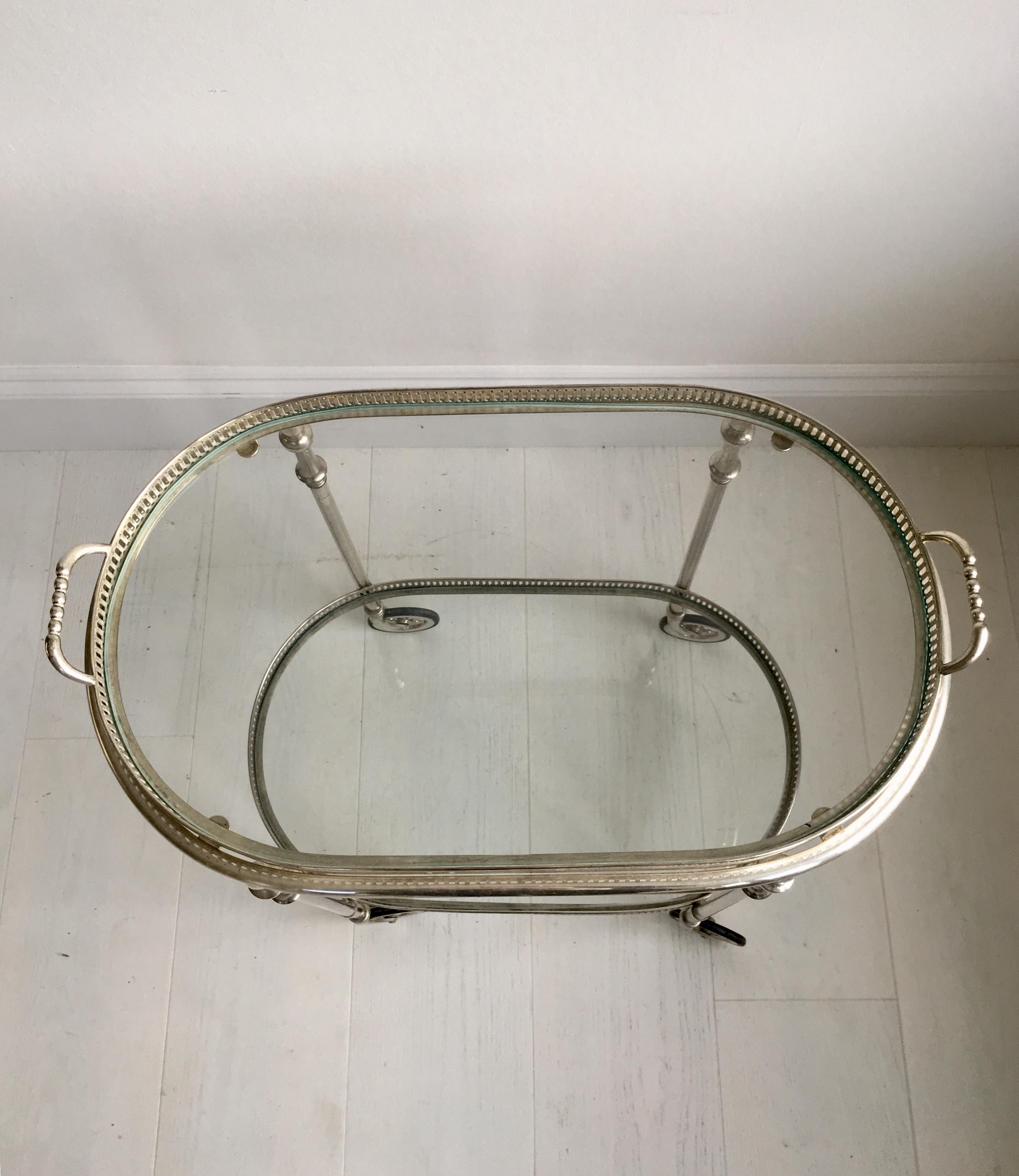 Mid-20th Century Vintage French Silver Oval Drinks Trolley or Bar Cart