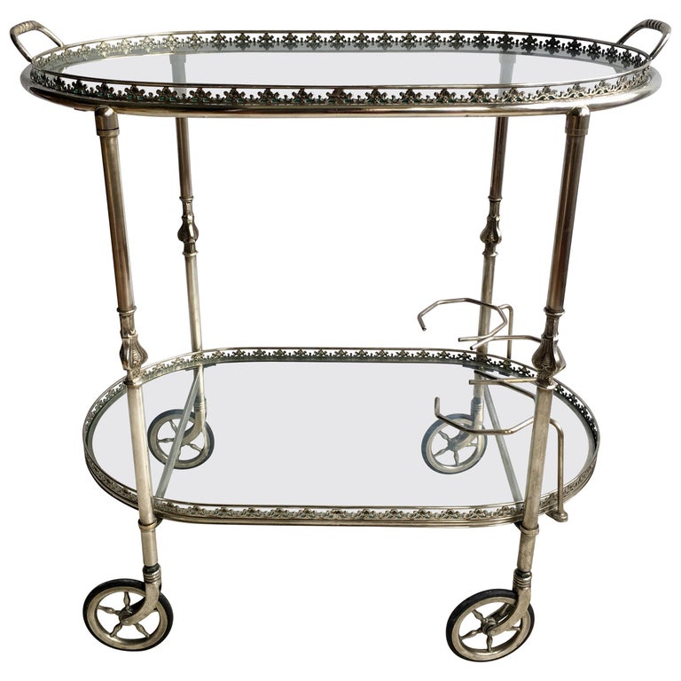 Vintage French Silver Oval Drinks Trolley or Bar Cart at 1stDibs