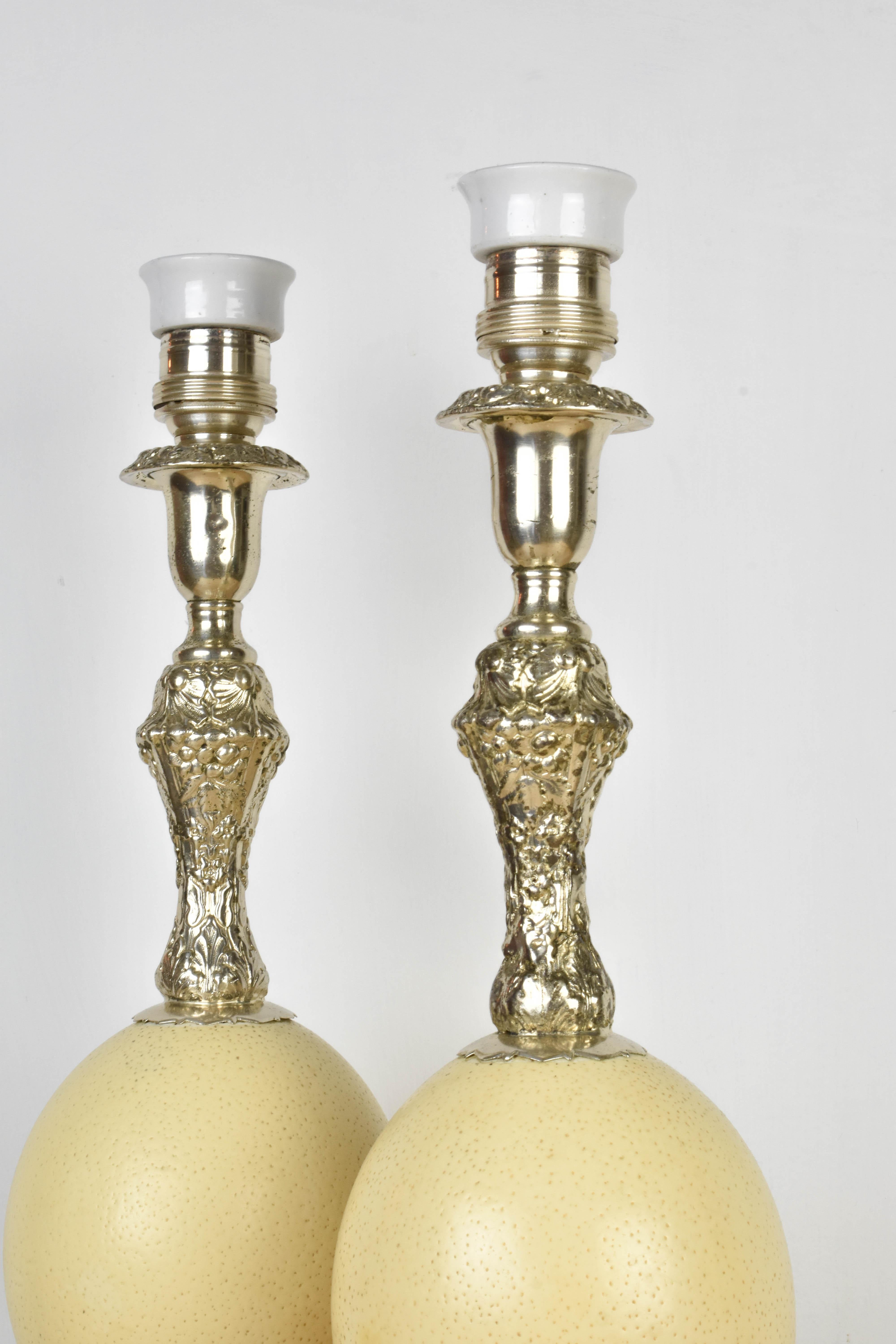 FINAL SALE Vintage French Silver Plate and Ostrich Egg Table Lamps For Sale 6