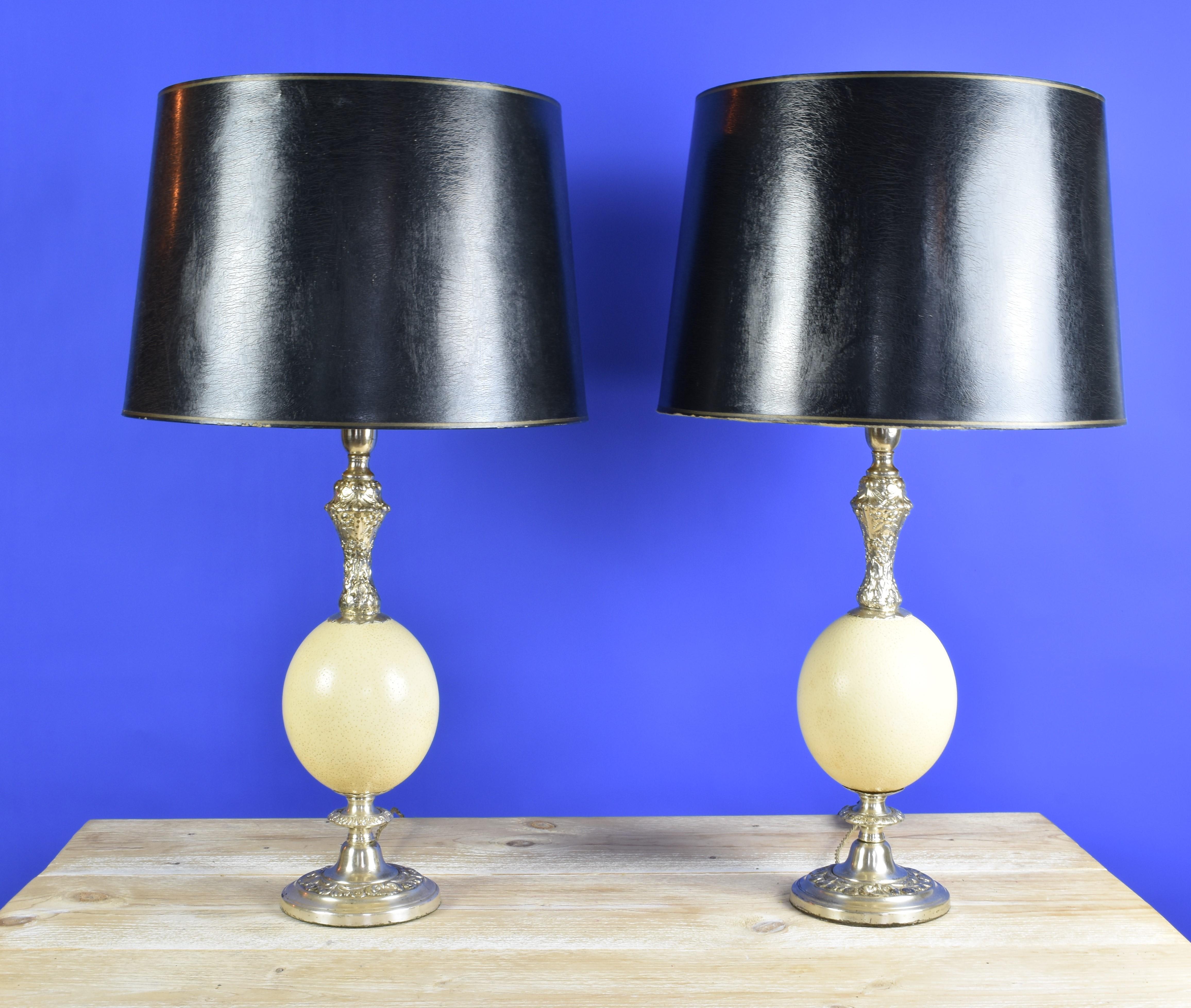 FINAL SALE Vintage French Silver Plate and Ostrich Egg Table Lamps For Sale 1