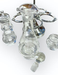 Vintage French Silver-Plate Cruet/Caddy Set Optic Glass