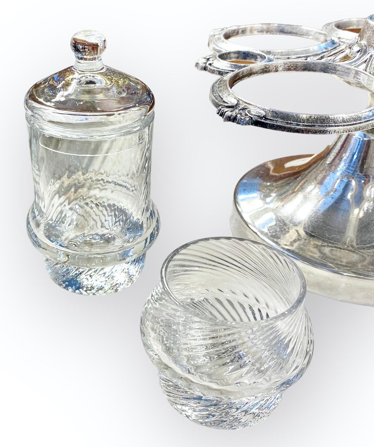 Louis XV Vintage French Silver-Plate Cruet/Caddy Set Optic Glass
