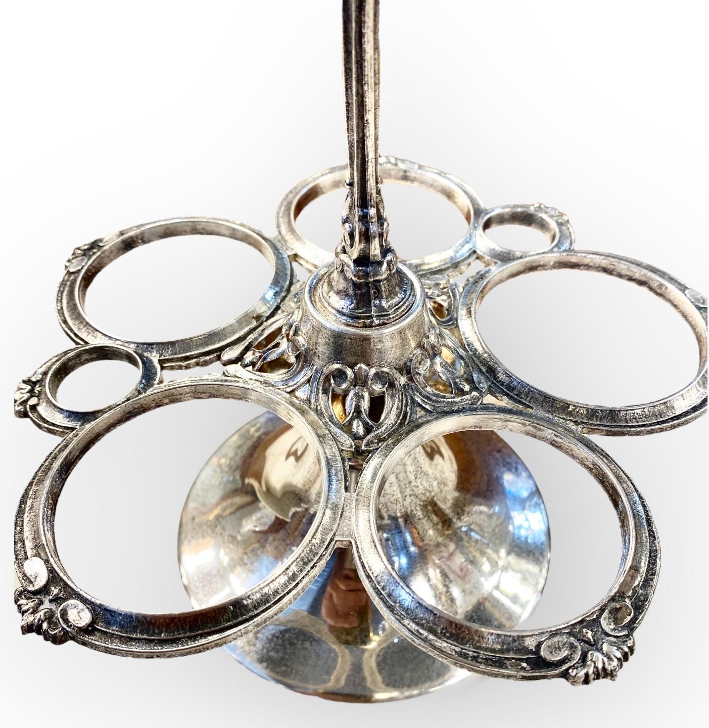 Hand-Crafted Vintage French Silver-Plate Cruet/Caddy Set Optic Glass