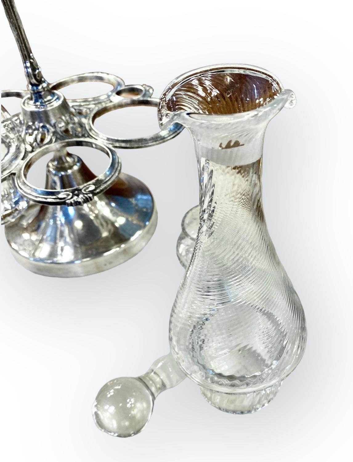 Vintage French Silver-Plate Cruet/Caddy Set Optic Glass In Good Condition In New Orleans, LA