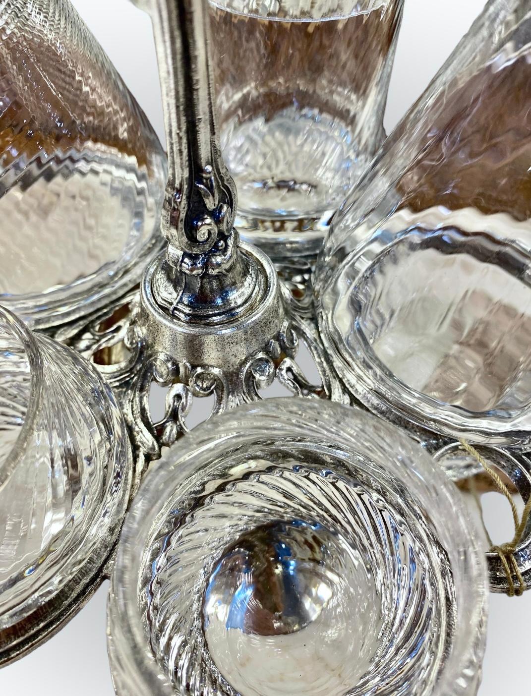 Silver Plate Vintage French Silver-Plate Cruet/Caddy Set Optic Glass