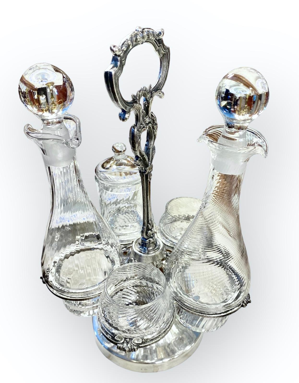 Vintage French Silver-Plate Cruet/Caddy Set Optic Glass 1