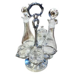 Vintage French Silver-Plate Cruet/Caddy Set Optic Glass