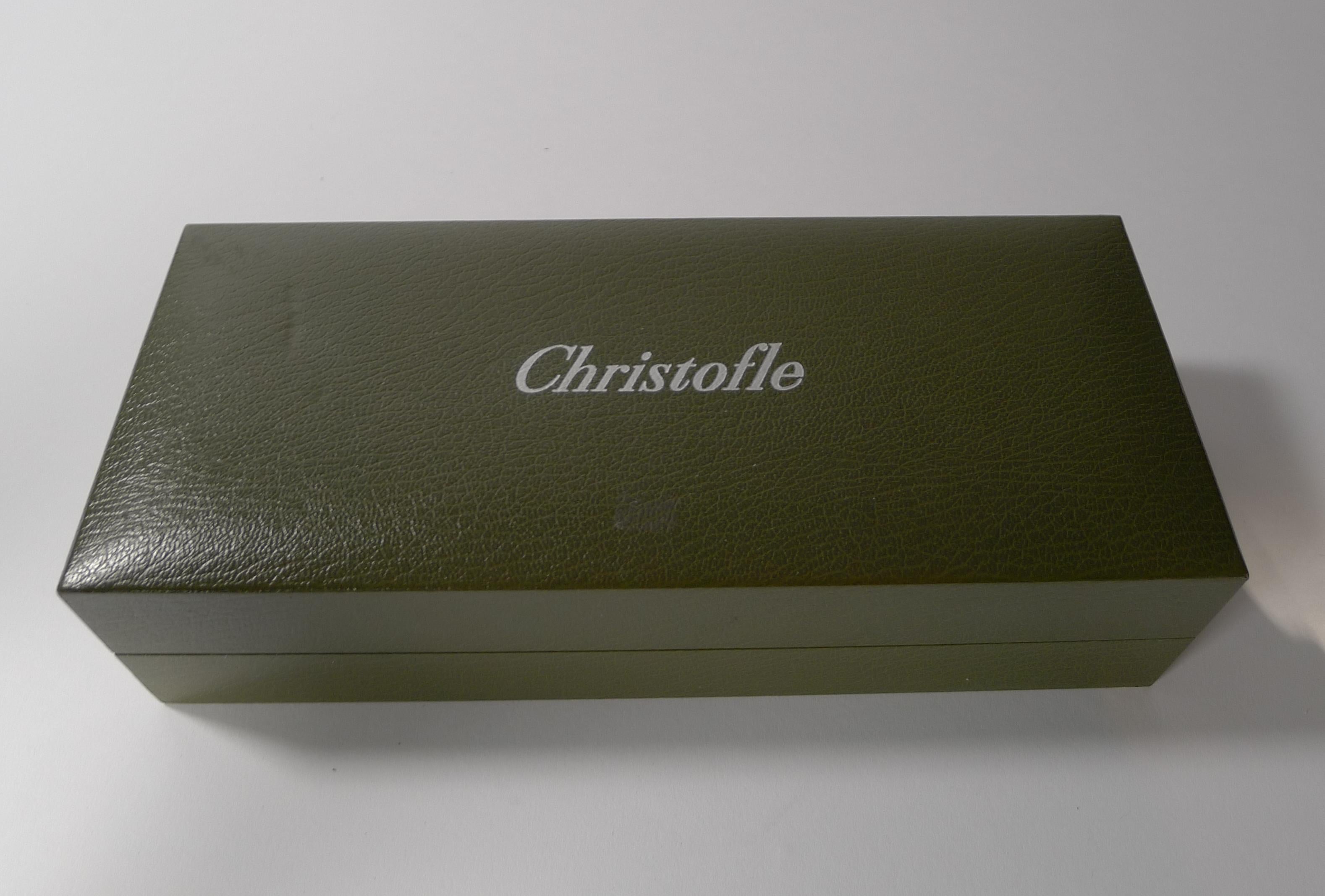 A fabulous vintage silver plated individual cigar case, an iconic design from the late 20th century circa 1980s fully marked by the famous top-notch French Maison Christofle, Paris.

Complete in it's original box. The cigar case measures 7 3/4