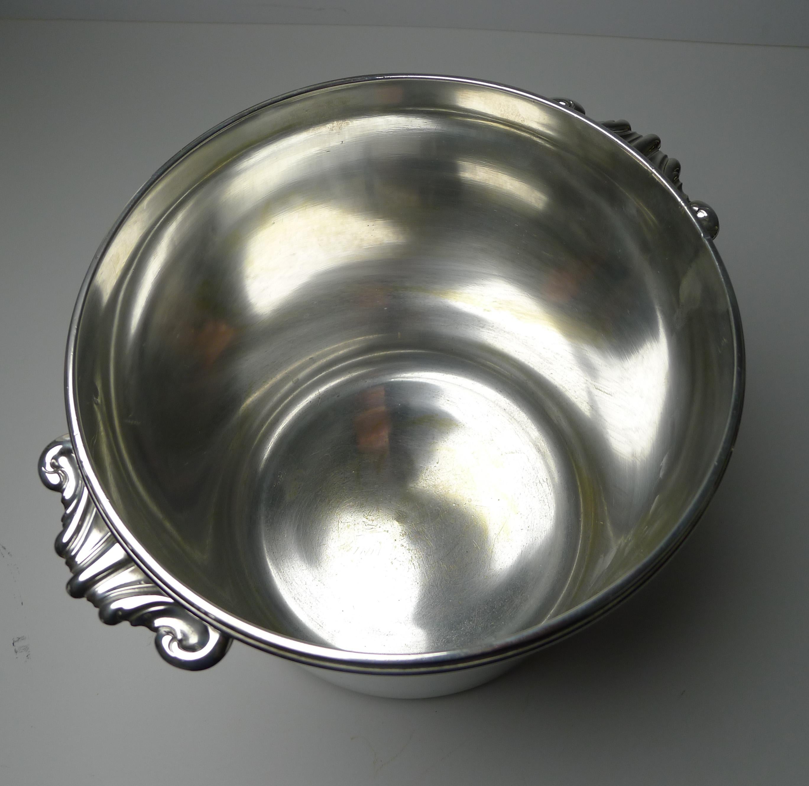Early 20th Century Vintage French Silver Plated Wine or Champagne Cooler / Bucket, Puiforcat For Sale