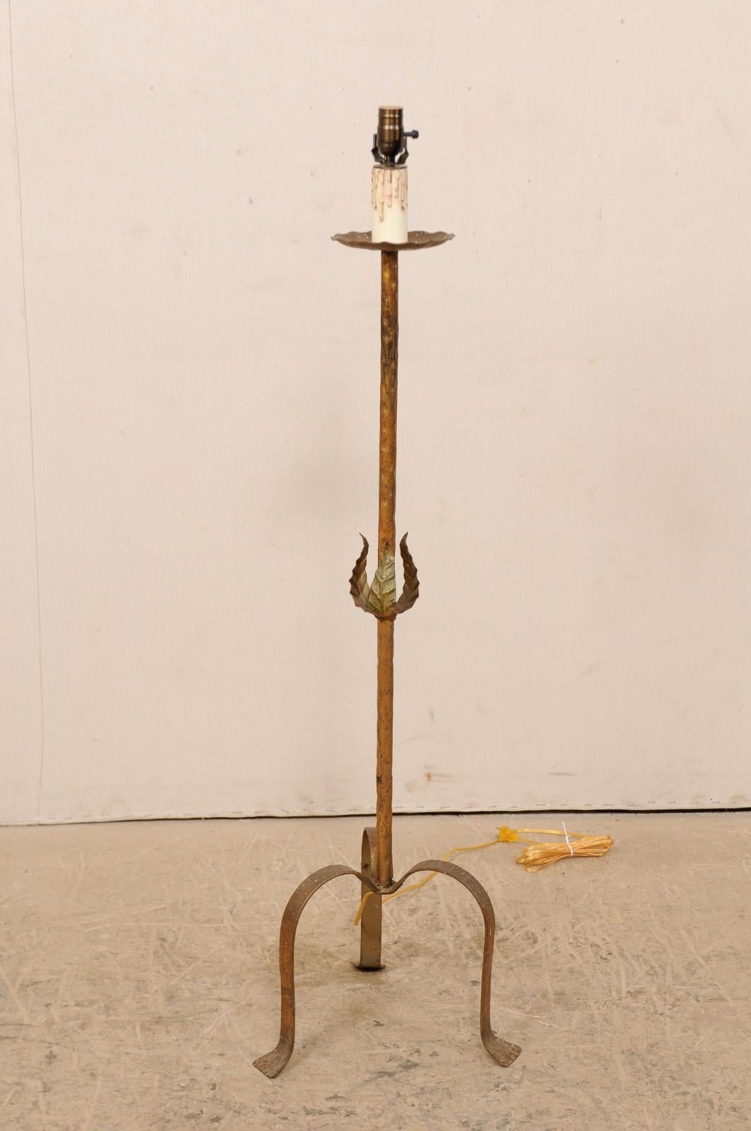 Vintage French Single Light Floor Lamp in Gold In Good Condition In Atlanta, GA