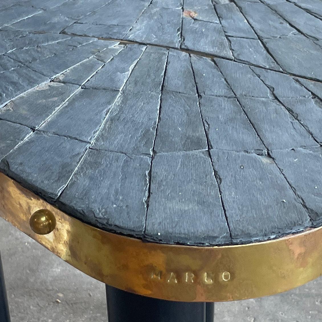 Vintage French Slate + Brass Side Table Signed MARLO en venta 3