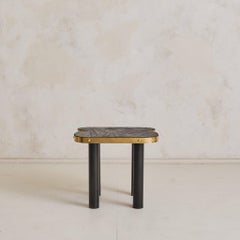 Vintage French Slate + Brass Side Table Signed MARLO
