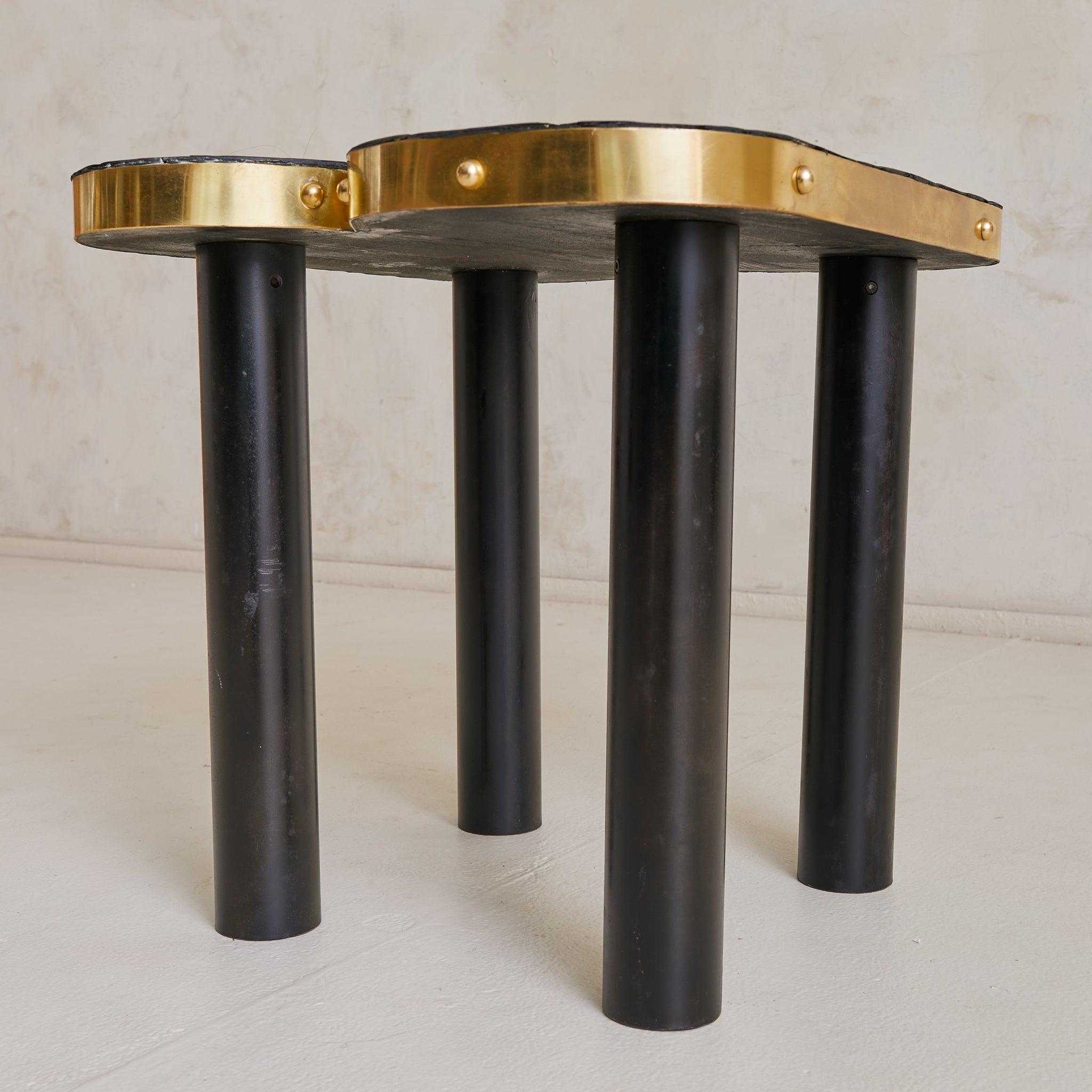 Vintage French Slate + Brass Side Table Signed MARLO en venta 2