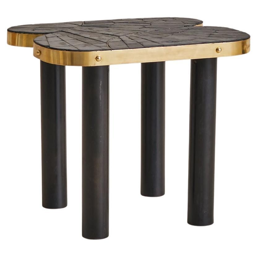 Vintage French Slate + Brass Side Table Signed MARLO