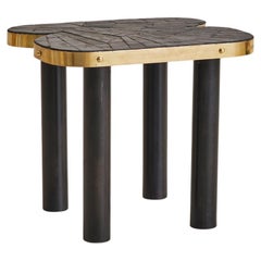 Vintage French Slate + Brass Side Table Signed MARLO