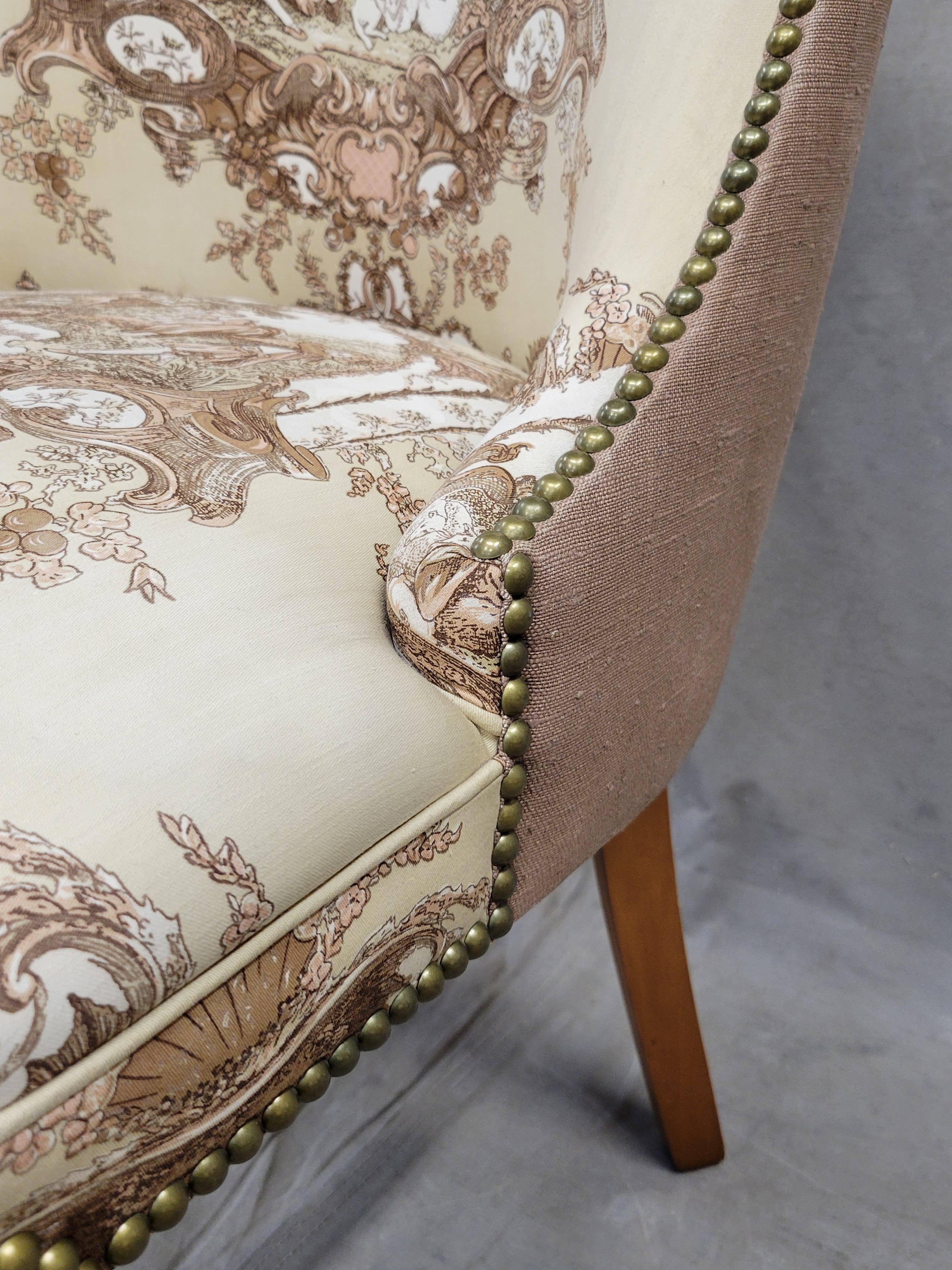 Vintage French Slipper Chairs with Toile Upholstery, a Pair 3