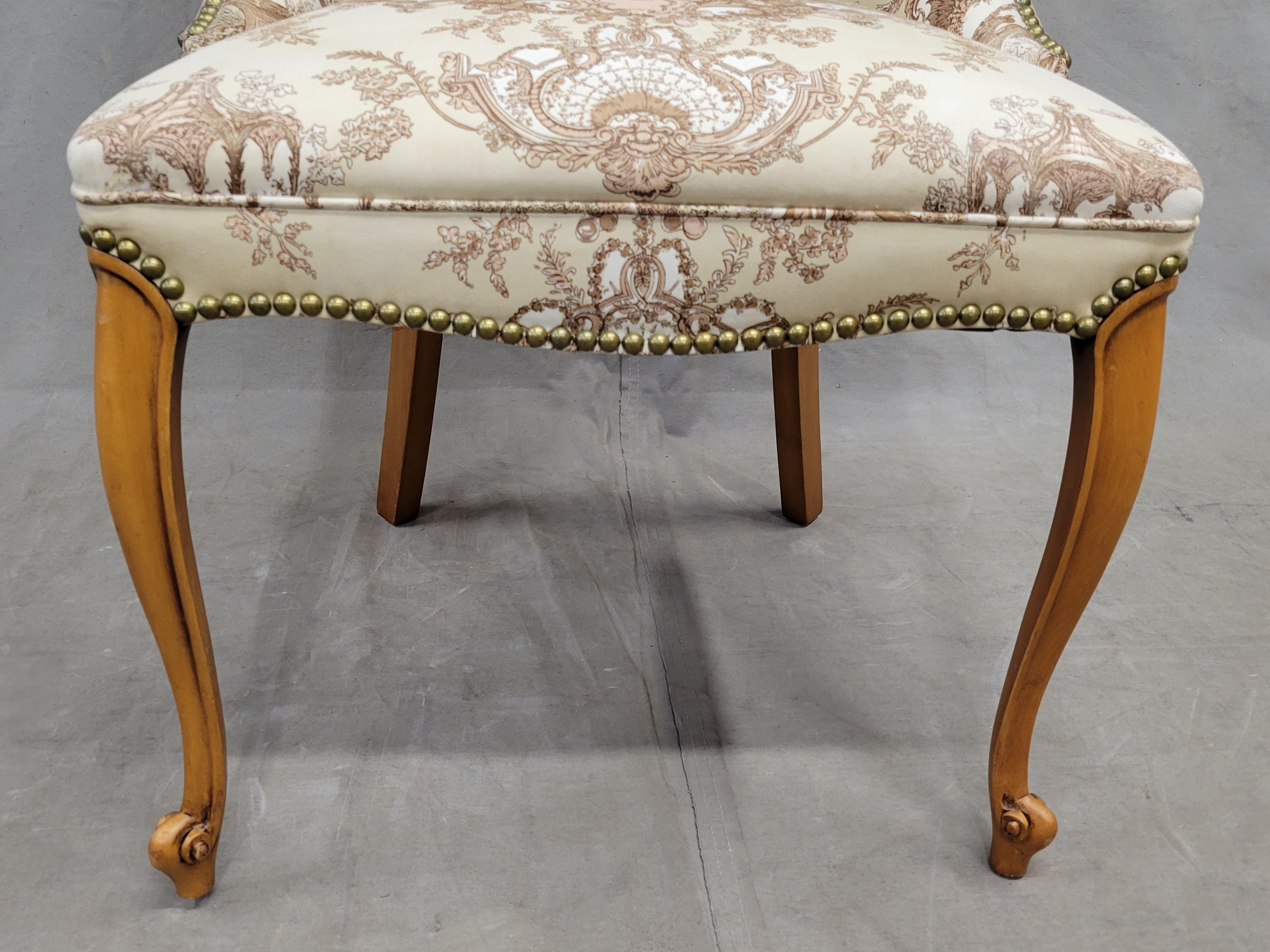 Vintage French Slipper Chairs with Toile Upholstery, a Pair 4